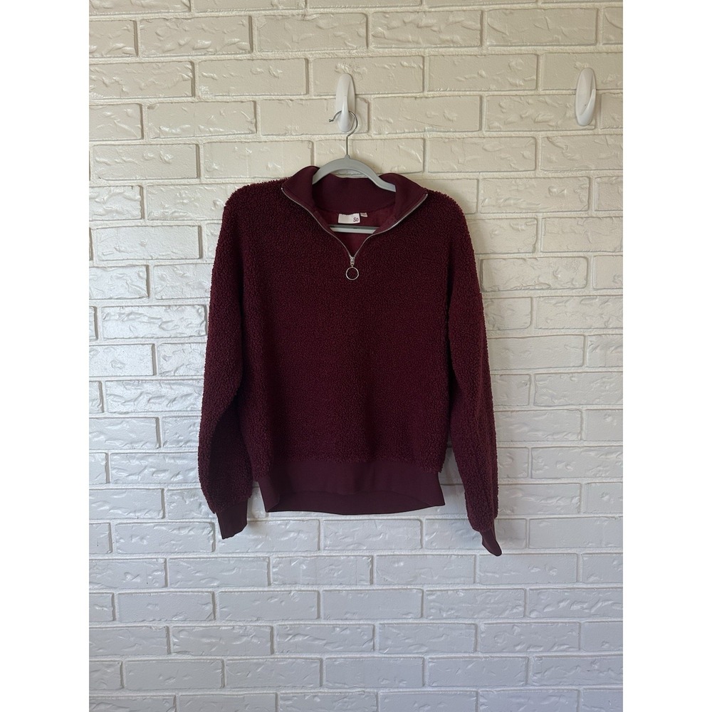 SO Women's Burgundy Sherpa Quarter zip Size XS